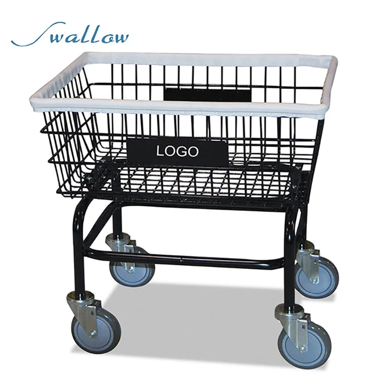 Chrome Plating Wire Laundry Cart Laundry Basket Cart with Wheel